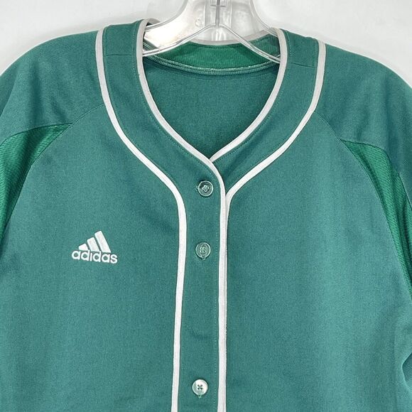 Adidas Baseball Jersey Green White Trim Size M Button Front Short Sleeve Women' - Picture 5 of 14